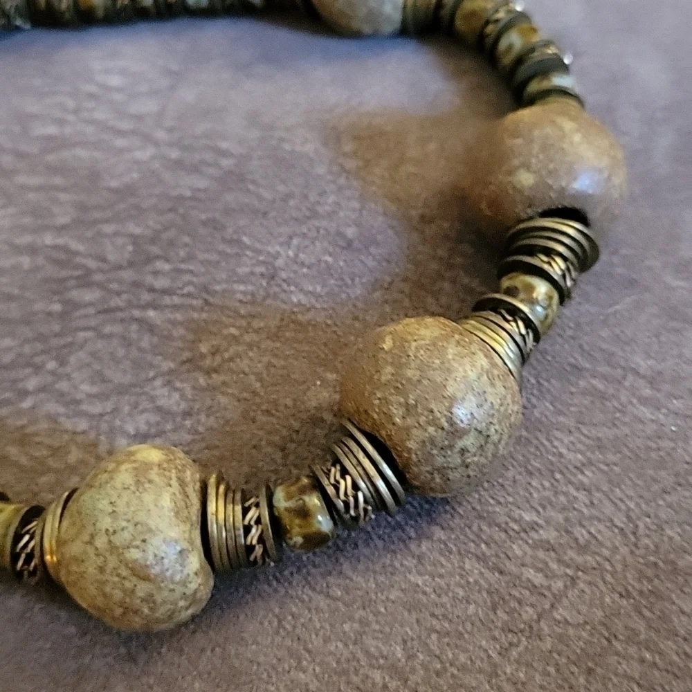VTG Primitive Nomad Warrior Wasteland Stone Ceramic Beaded Grunge Necklace